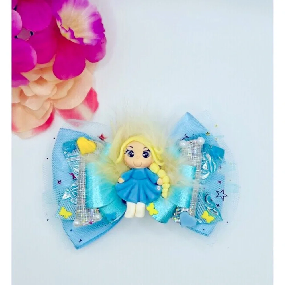 Accessories Girls Princess Hair Bow Clip with Clay Doll Handcrafted